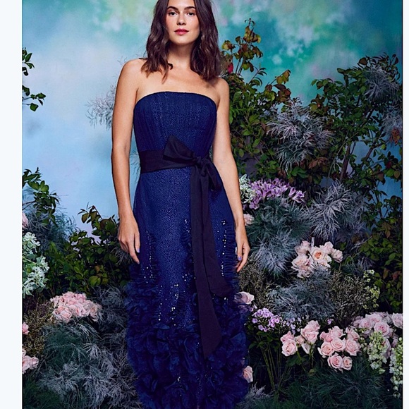 New Marchesa Strapless Appliqué Sequins Maxi Dress Gown Formal Prom Wedding - Picture 14 of 15